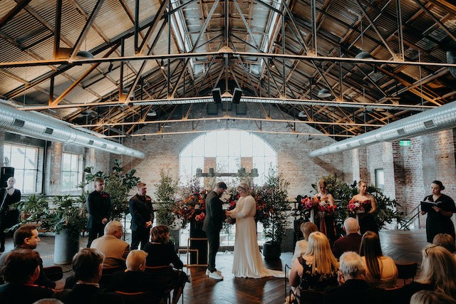 Renee and Jaydens wedding ceremony on the mezzanine & next to the roof deck at 1915 geelong