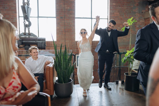 couple having the wedding event ceremony in the Switch - powerhouse at 1915 restaurant & bar